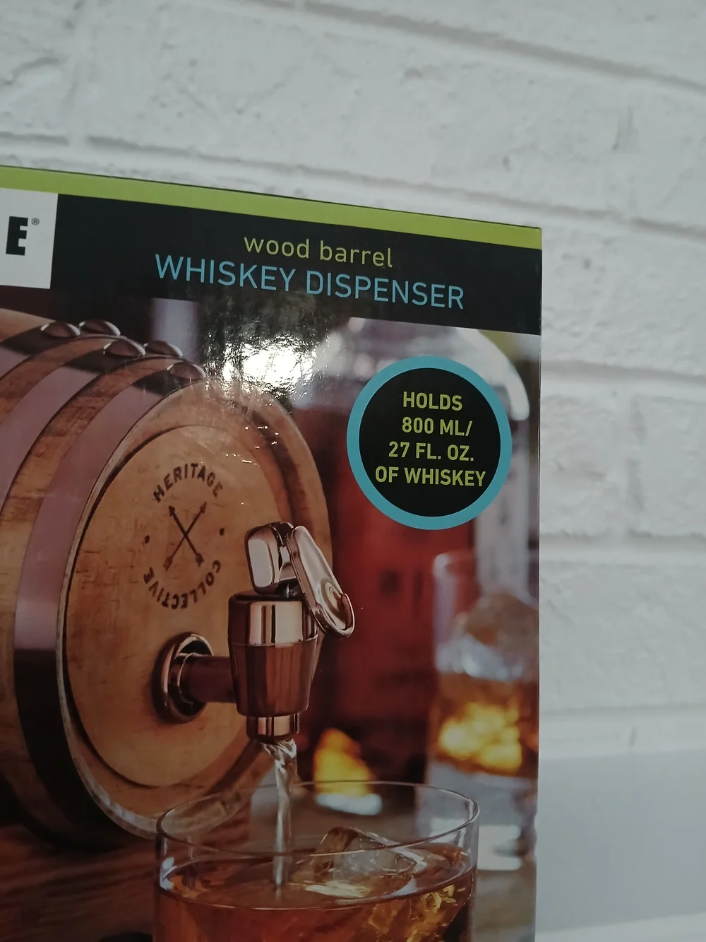 Sharper Image Wood Barrel Whiskey Dispenser - Natural Wood‎ NIB